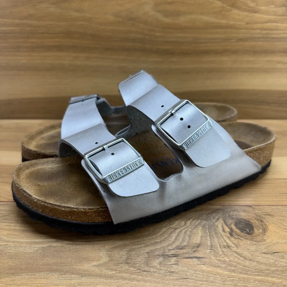 Birkenstock Arizona Soft Footbed Sandal Womens 6 N EU 37 Silver Birko Travel